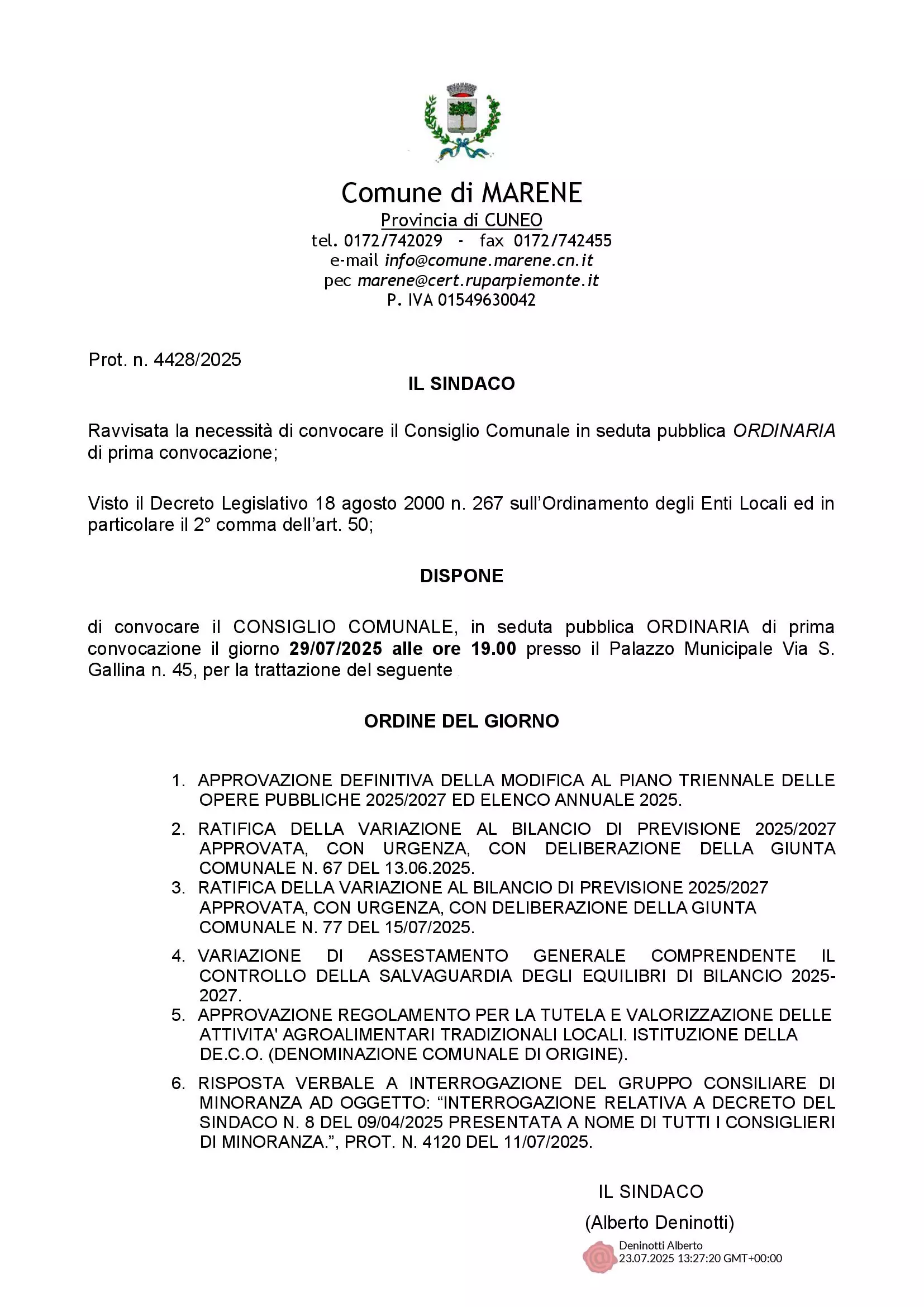 Avviso convocazione Consiglio